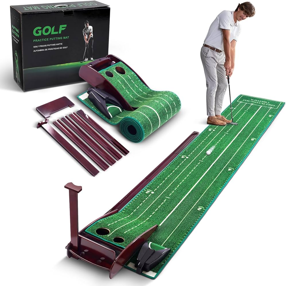 Golf Putting Mat for Indoors – Putting Green with 3 Tracks & Automatic Ball Return
