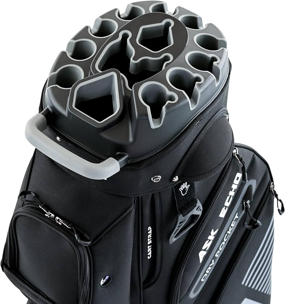 ASK ECHO T-Lock Golf Cart Bag with 14 Way Organizer Divider Top, Premium Cart Bag