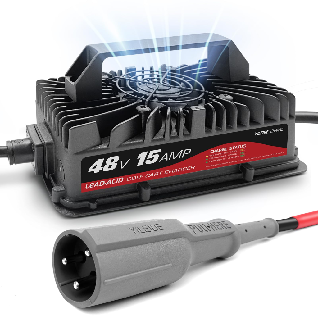15 AMP 48 Volt Golf Cart Charger for Club Car with 3-Pin Round Plug