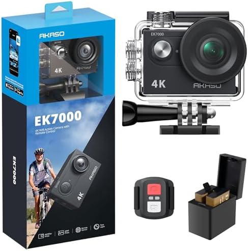 AKASO EK7000 4K30FPS 20MP WiFi Action Camera with EIS Ultra HD Underwater Camera 131FT Waterproof Camera Remote Control 4X Zoom Support External Microphone Black